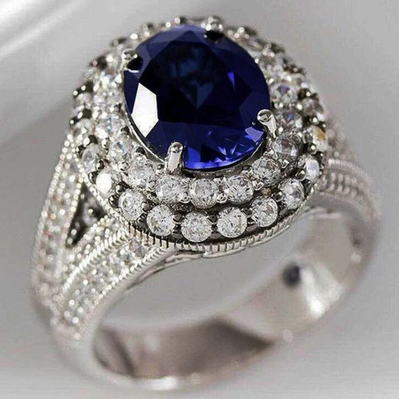 ▶Silver Plated Royal Blue CZ Wedding/Engagement Ring for Women, K973 main image 1